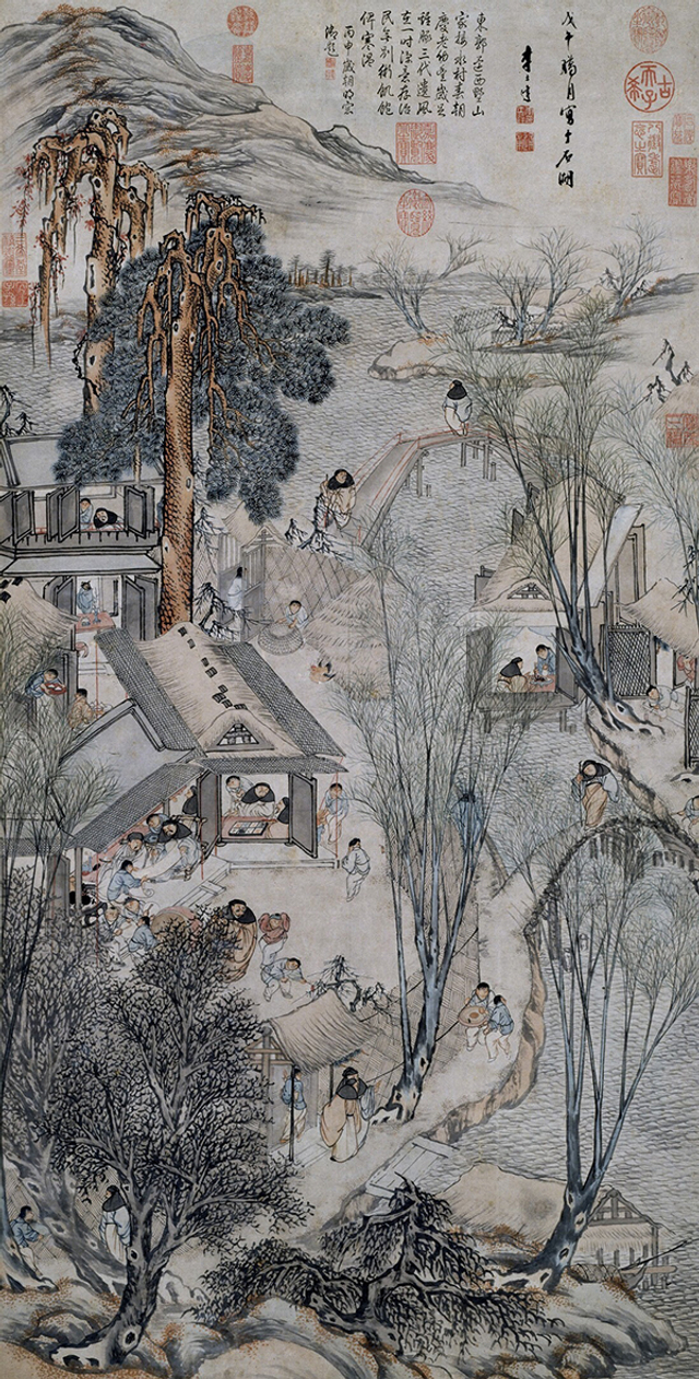 明 李士达 岁朝村庆图