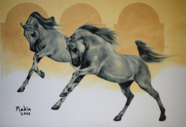 娜迪雅公主油画作品 黑色双骏