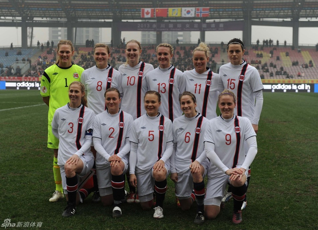 挪威女足首发球员在赛前合影