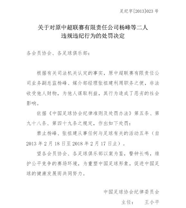对杨峰等二人的处罚决定