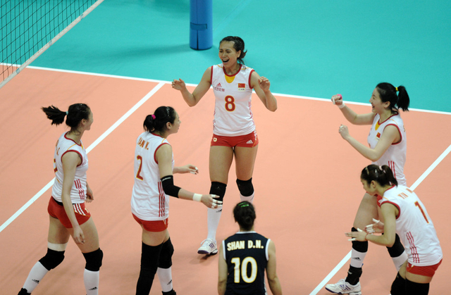 中国队队员庆祝得分