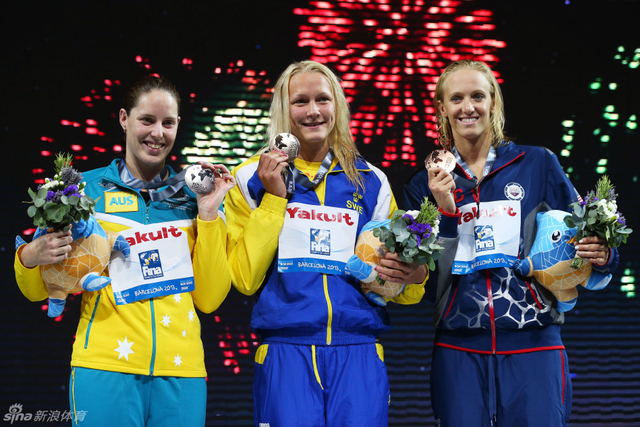 100米蝶泳冠亚季军合影