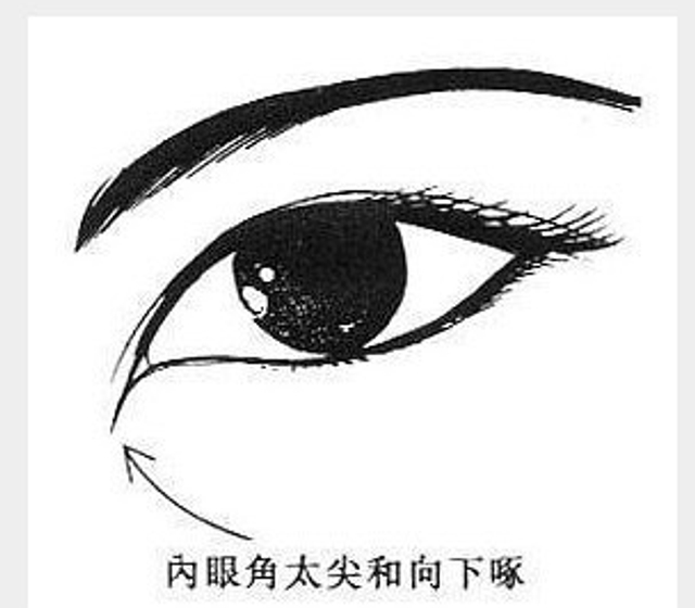 内眼角太尖，向下啄