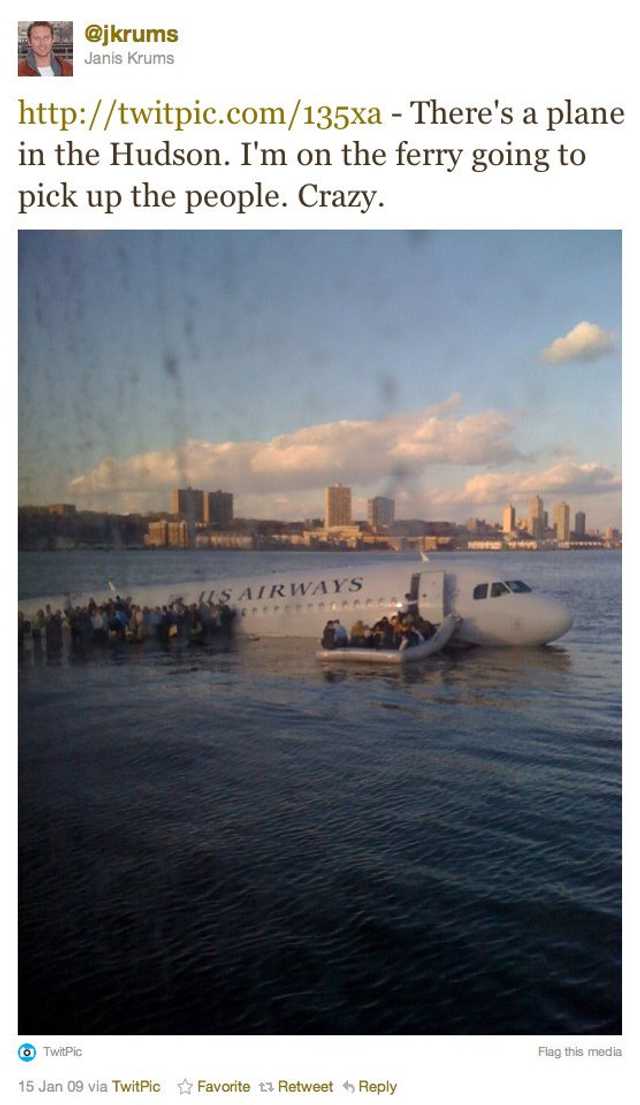 新闻事件中的Twitter：飞机迫降哈德逊河