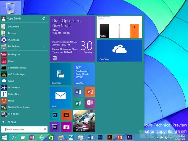 微软新系统Win10界面