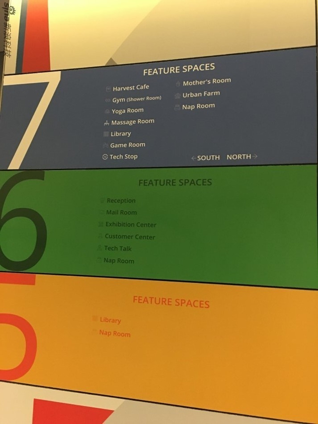 Google三层办公室的不同功能区示意