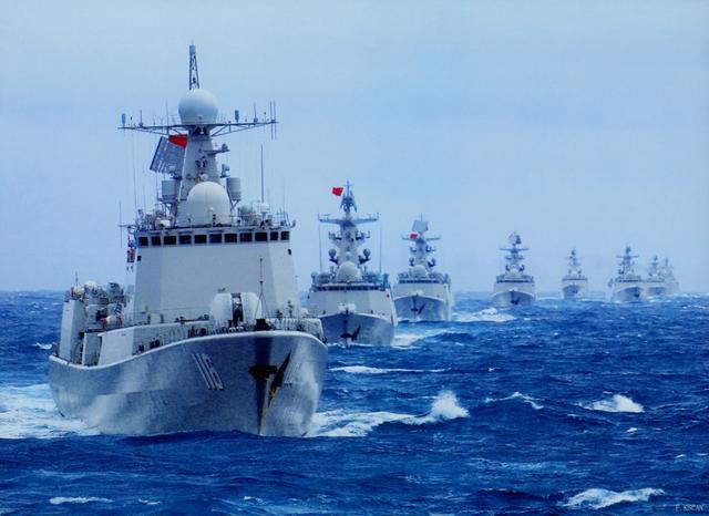 我大批新舰深海列队航行