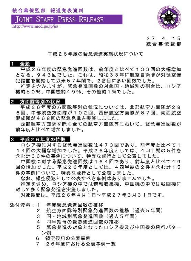 日本公开最近一年战机紧急升空报告