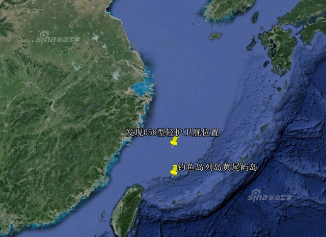 中国海军056级583号上绕舰被发现的位置图