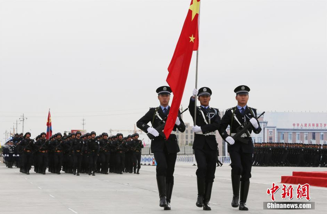 在演习上亮相的检阅兵种方阵
