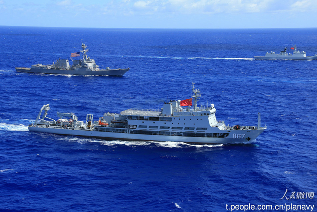 阵势真大!中美战舰在太平洋组成庞大混编舰队