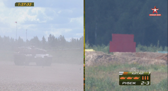 中国96B坦克以绝对优势首个冲过终点