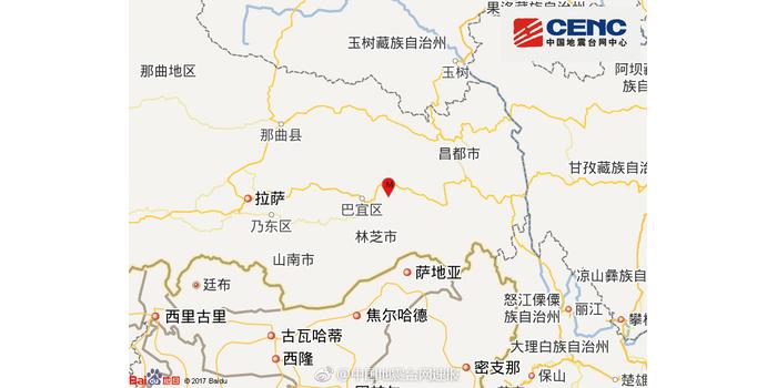 西藏林芝市米林县发生40级地震 震源深度6千米